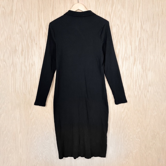 Gap Black Button Down Midi Shirt Dress – Long Sleeve, Collared, Ribbed Knit - Picture 6 of 10